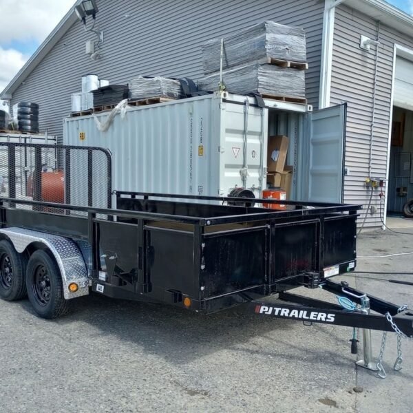 2024 PJ Trailers 7x14 7K Powder Coated Open Utility w/Rear Ramp Gate, Solid Metal Side Walls