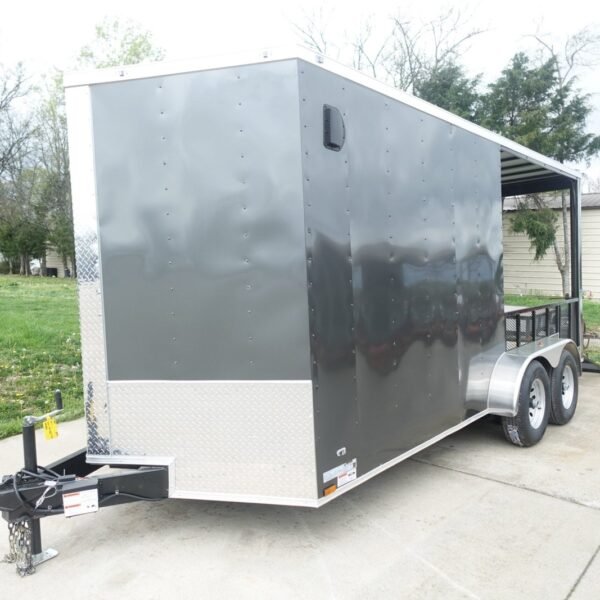 7x16 Charcoal V Nose Hybrid Enclosed Trailer (2) 5200lb Axles with Brakes