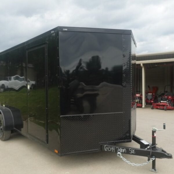 7x16 Enclosed Trailer Black V-Nose Blackout Pkg Tandem Axle Storage 6.4 Interior Height