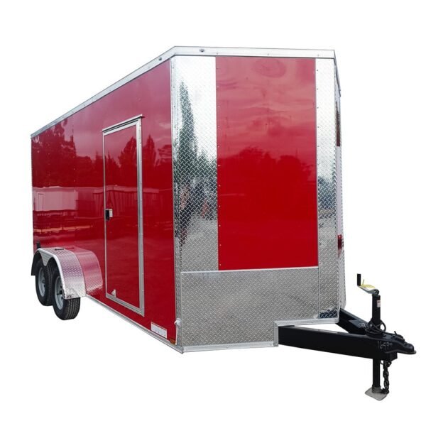 7x16 Red  V-Nose Enclosed Trailer (2) 3,500lb Axles 7ft Interior