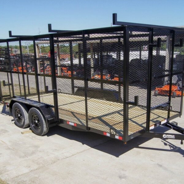 7x16 Tandem Straight Deck Utility Trailer with 6ft Mesh Sides and Ladder Racks