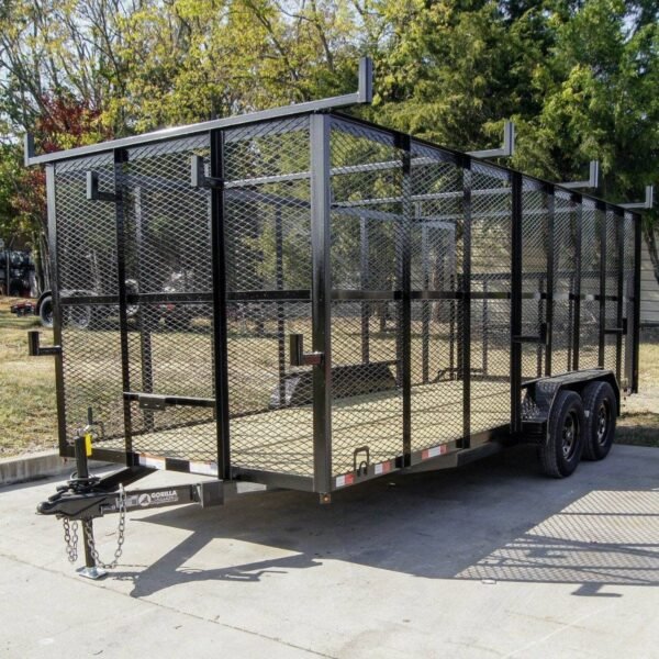 7x18 Tandem Straight Deck Utility Trailer 6ft Mesh Sides Ladder Racks