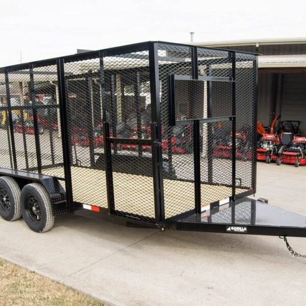6.4x14 Powder Coated Straight Deck Utility Trailer 6ft Mesh Side Slide Up Gate