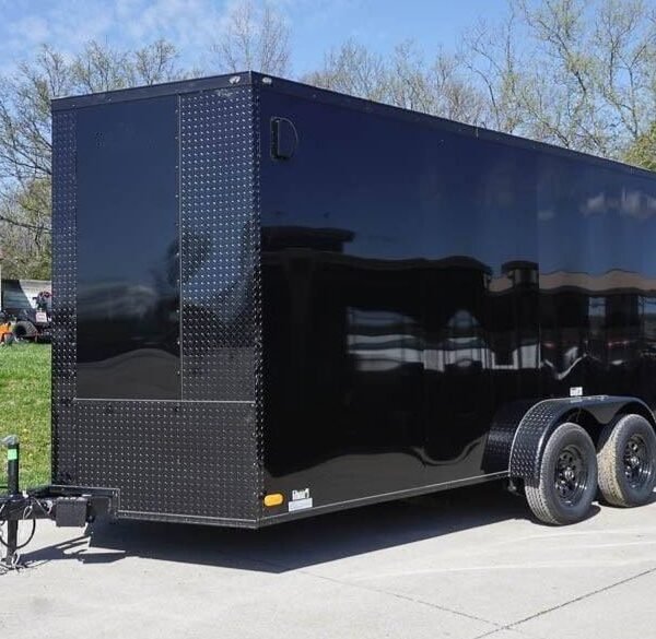 7x16 Enclosed Trailer Black V-Nose Blackout Pkg Tandem Axle Storage