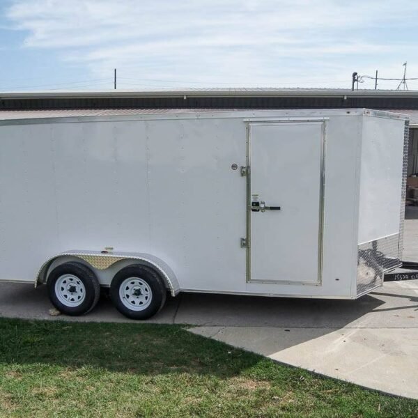 7x16 White V-Nose Enclosed Trailer with Elect Pkg (2) 3500lb Axle Storage
