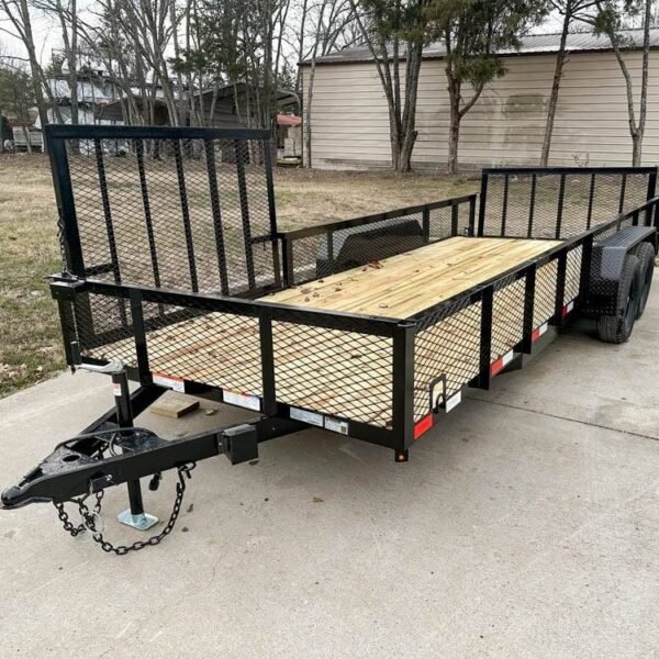 7x20 Powder Coated Utility Trailer with Side Gate and 18" Mesh (2) 3,500lb Axles