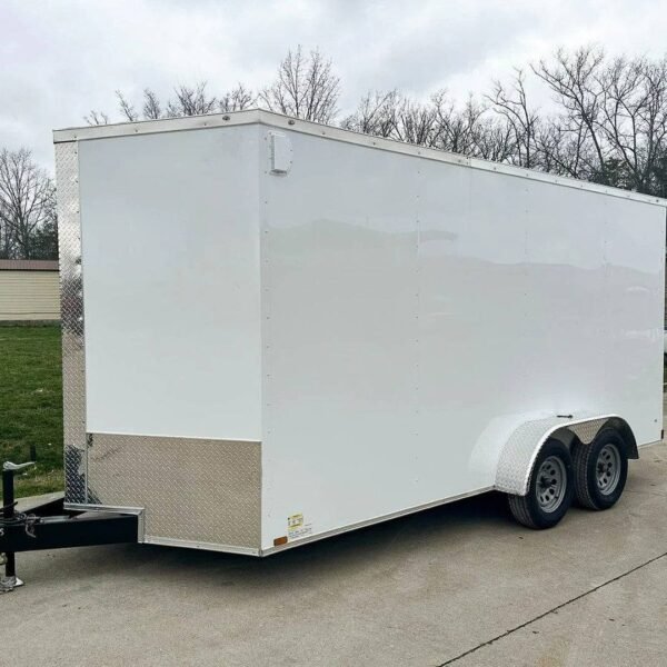 7x16 White V-Nose Enclosed Trailer (2) 3,500lb Axles 7ft Interior